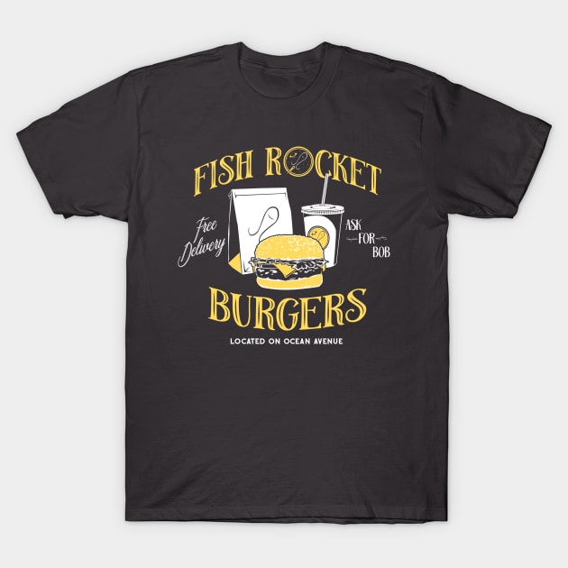 Fish Rocket Burgers T-Shirt by stevethomasart